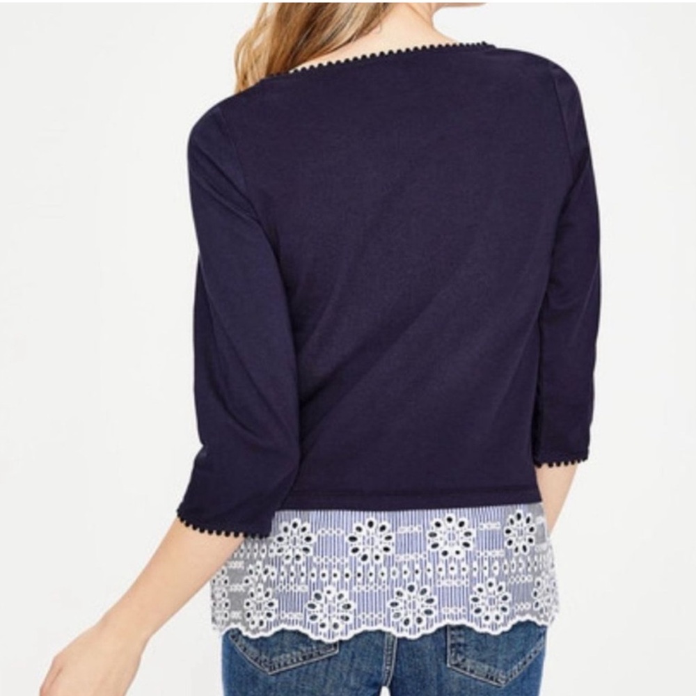 Boden Jersey Broderie Eyelet Overlay Blouse - Picture 4 of 12